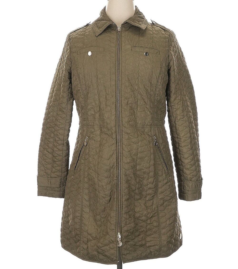 AB II By American Bazaar Olive Green Puffer Hooded Rain Trench Coat Sz XL